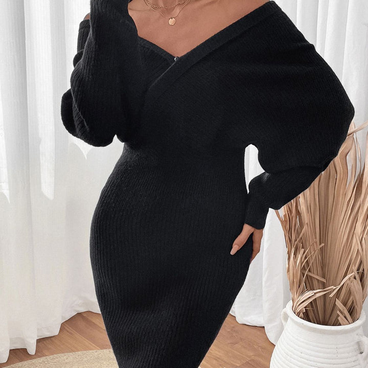Perfee Surplice Long Sleeve Sweater Dress