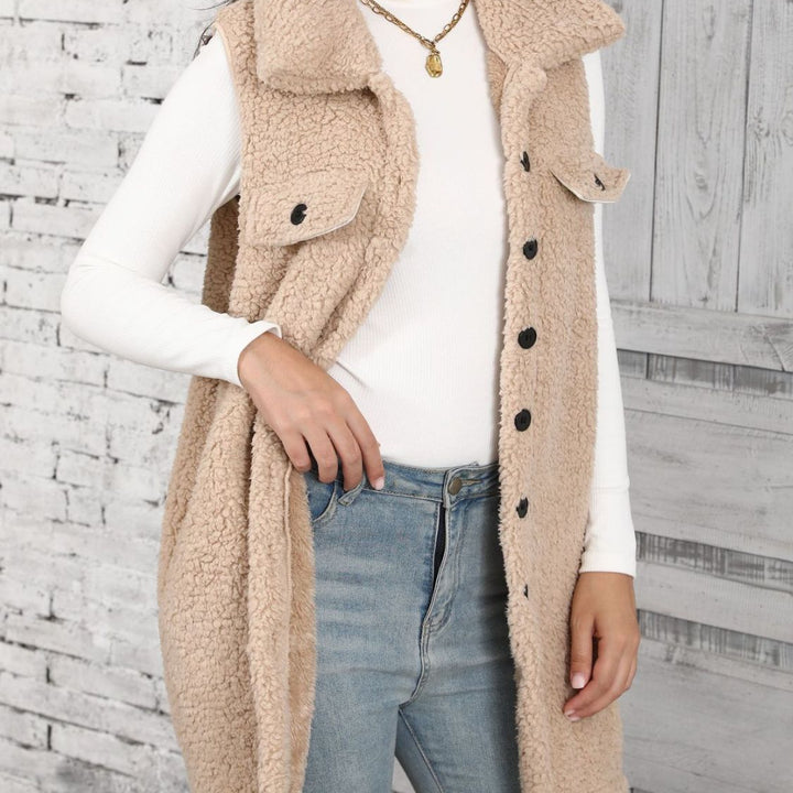 Button Up Teddy Vest Coat