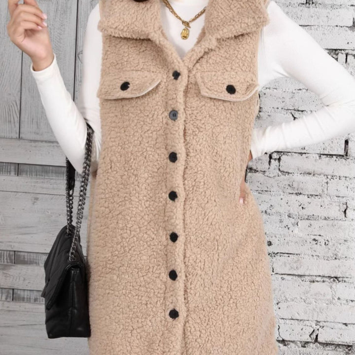 Button Up Teddy Vest Coat