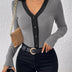 Perfee Contrast Trim Johnny Collar Long Sleeve Bodysuit