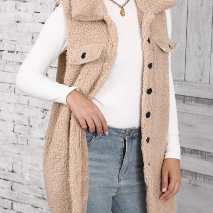 Button Up Teddy Vest Coat