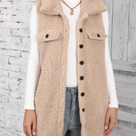 Button Up Teddy Vest Coat