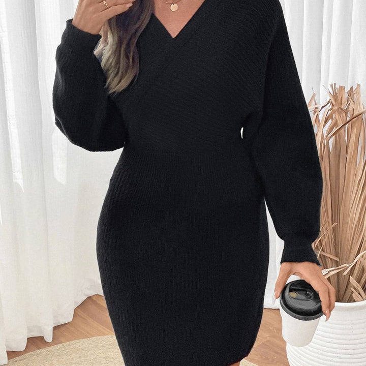 Perfee Surplice Long Sleeve Sweater Dress