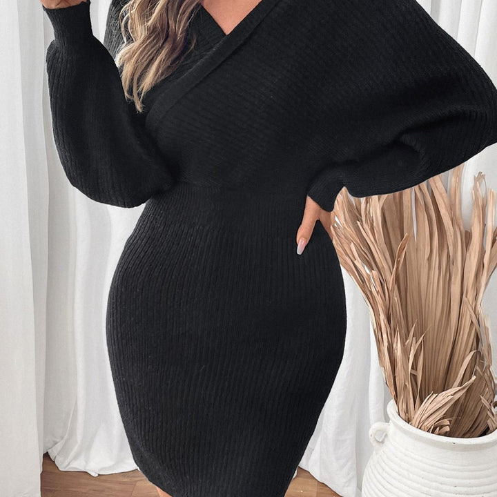 Perfee Surplice Long Sleeve Sweater Dress