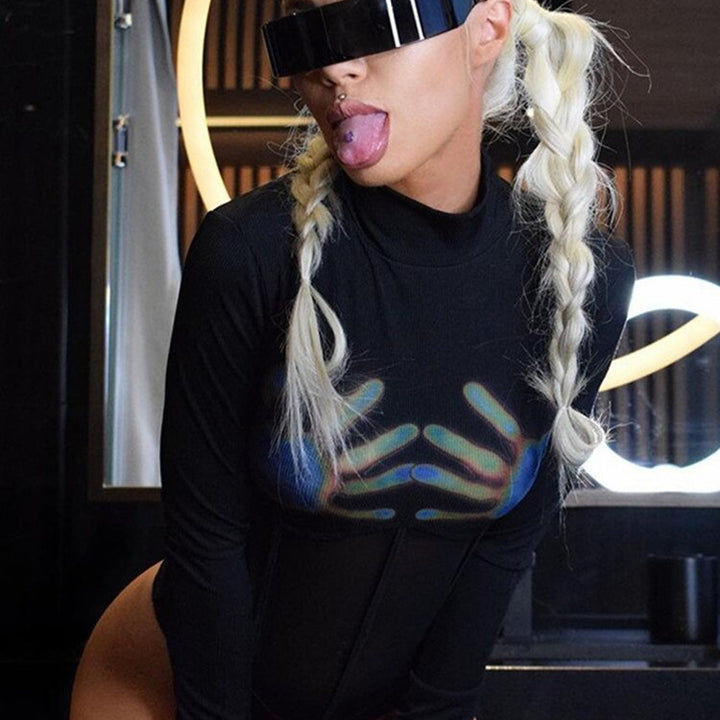 See Through Black Long Sleeve Bodysuit