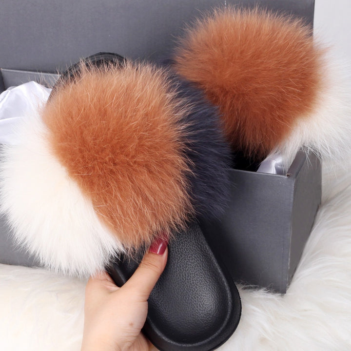 ETHEL ANDERSON 2020 Real Fox Raccoon Fur Slippers Slides Lady Retro Summer Newest Flip Flops Casual Fluffy Fur Sandals  Shoes