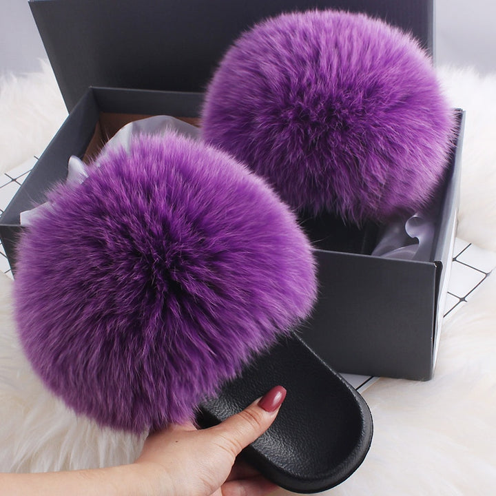 ETHEL ANDERSON 2020 Real Fox Raccoon Fur Slippers Slides Lady Retro Summer Newest Flip Flops Casual Fluffy Fur Sandals  Shoes