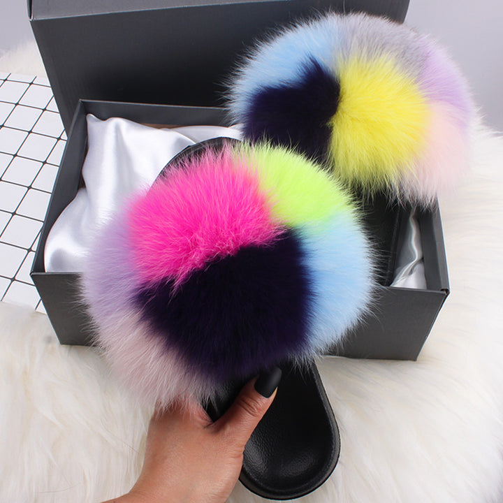 ETHEL ANDERSON 2020 Real Fox Raccoon Fur Slippers Slides Lady Retro Summer Newest Flip Flops Casual Fluffy Fur Sandals  Shoes