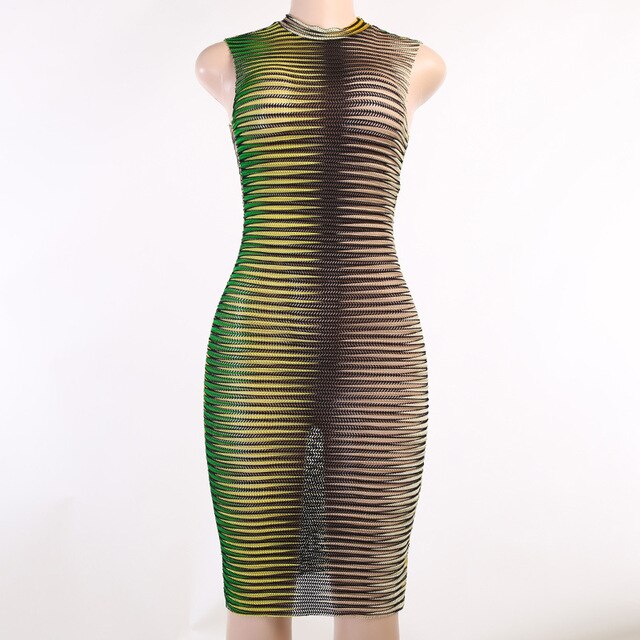 Stripe Printed O-neck Party Mini Dresse