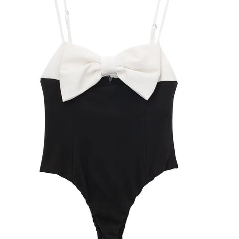 Sexy Bow Design White And Black Playsuits