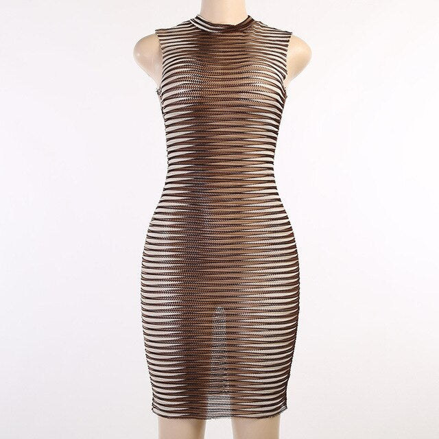 Stripe Printed O-neck Party Mini Dresse