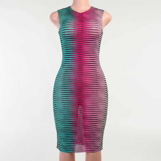 Stripe Printed O-neck Party Mini Dresse