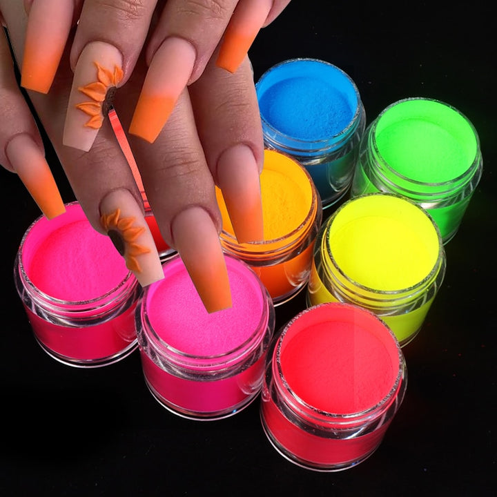 RIKONKA Fluorescent Acrylic Powder Neon Pigment Crystal Dust For Nail Gel Nail Art Decorations Professional Manicure Accessory