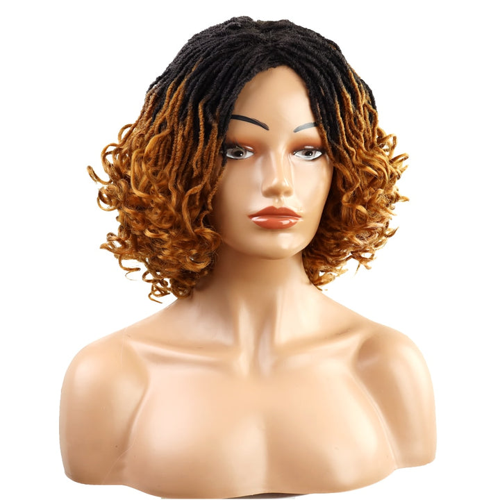 10Inches Braided Wigs  Afro Bob Wig Synthetic DreadLock Wigs For Black Woman Short Curly Ends Cosplay Yun Rong Hair