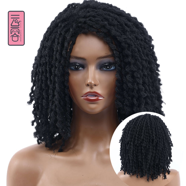 10Inches Braided Wigs  Afro Bob Wig Synthetic DreadLock Wigs For Black Woman Short Curly Ends Cosplay Yun Rong Hair