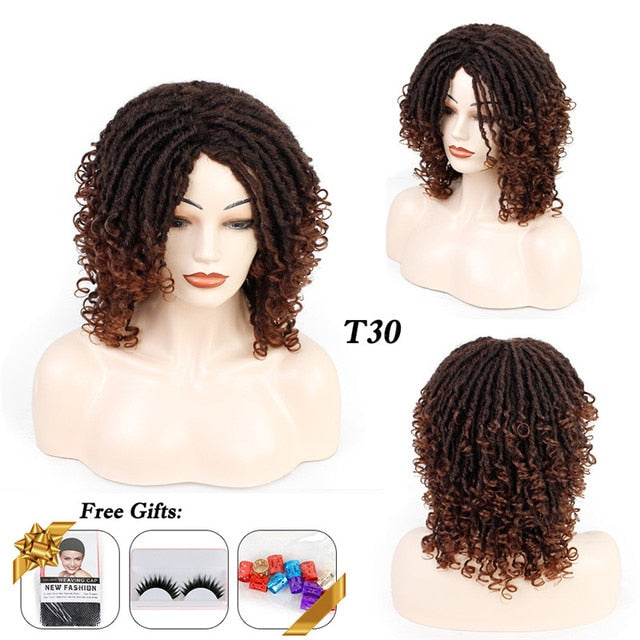 10Inches Braided Wigs  Afro Bob Wig Synthetic DreadLock Wigs For Black Woman Short Curly Ends Cosplay Yun Rong Hair