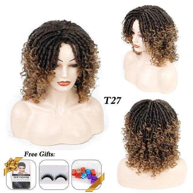 10Inches Braided Wigs  Afro Bob Wig Synthetic DreadLock Wigs For Black Woman Short Curly Ends Cosplay Yun Rong Hair