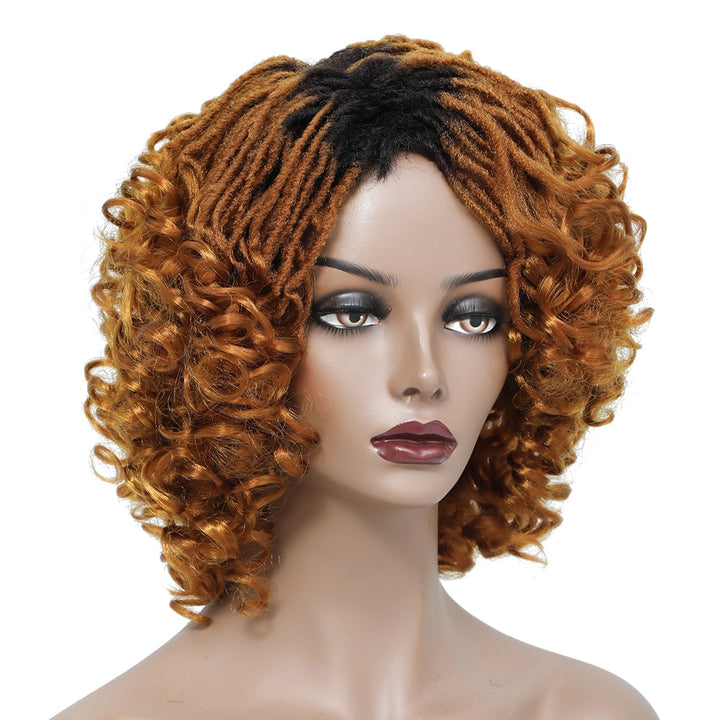 10Inches Braided Wigs  Afro Bob Wig Synthetic DreadLock Wigs For Black Woman Short Curly Ends Cosplay Yun Rong Hair