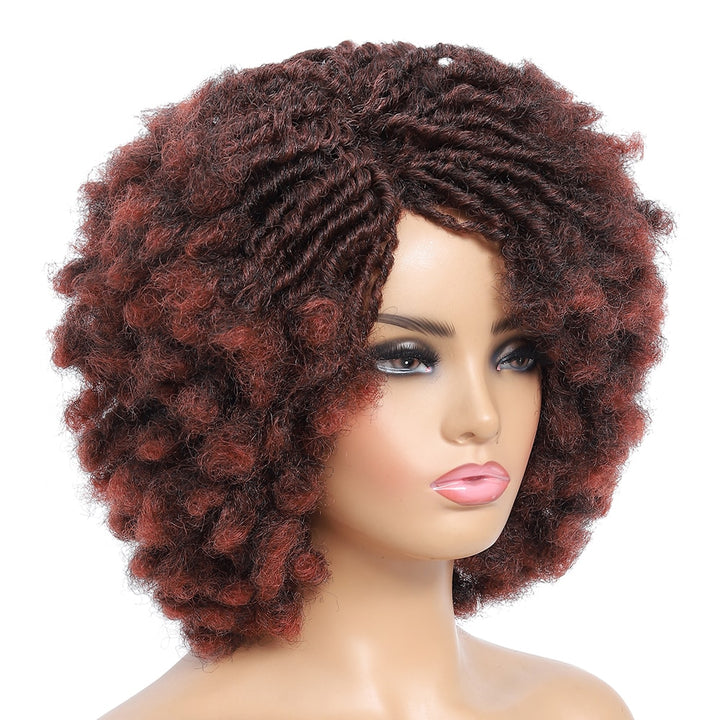 10Inches Braided Wigs  Afro Bob Wig Synthetic DreadLock Wigs For Black Woman Short Curly Ends Cosplay Yun Rong Hair