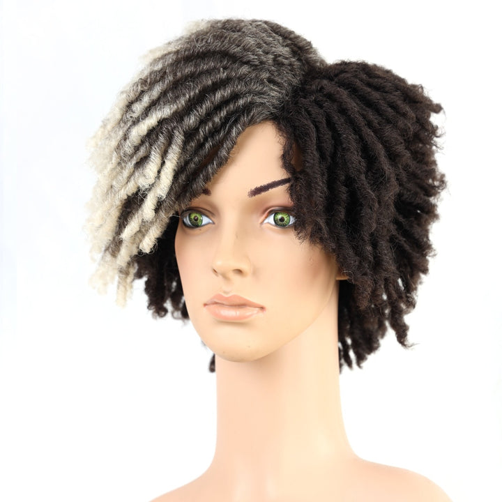10Inches Braided Wigs  Afro Bob Wig Synthetic DreadLock Wigs For Black Woman Short Curly Ends Cosplay Yun Rong Hair
