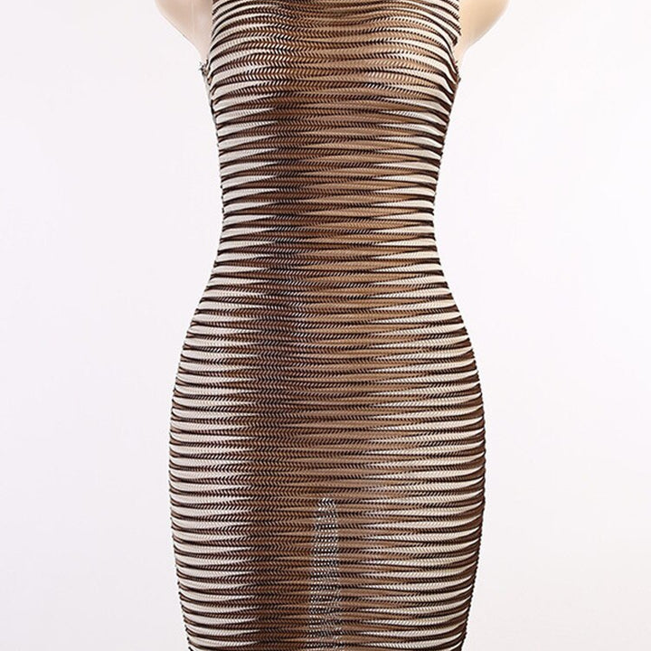 Stripe Printed O-neck Party Mini Dresse