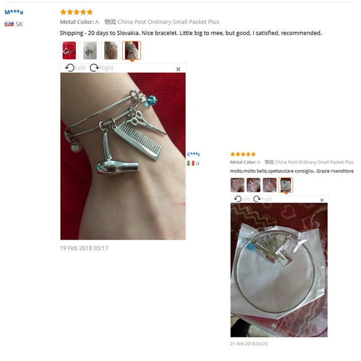 Creative Jewelry Barber Shop Hair Dryer/Scissor/Comb Pendants Bangles Bracelets Hair Dresser Present Wristlet Circlet