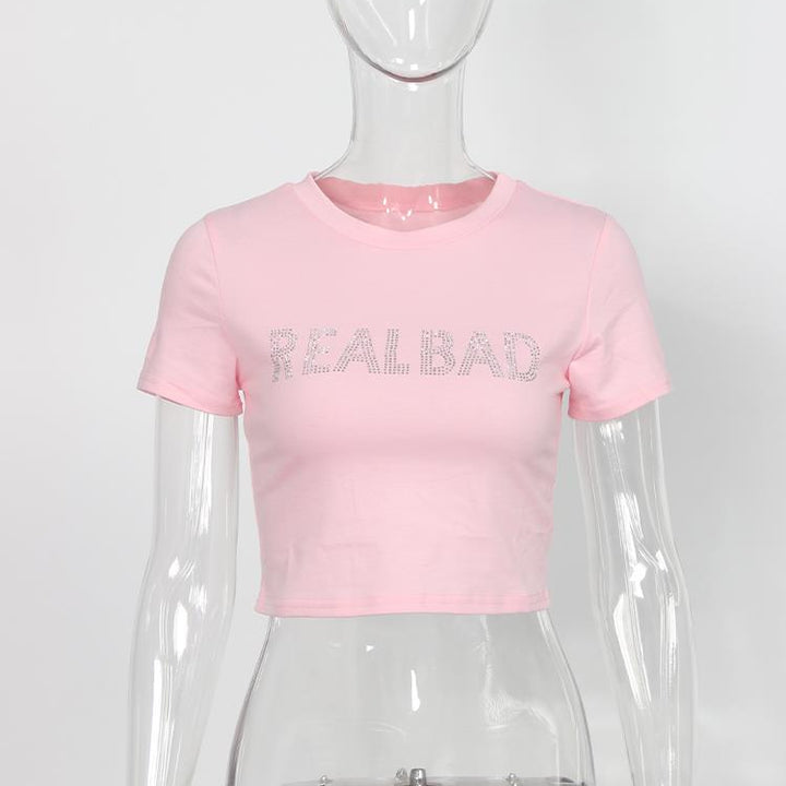 O Neck Diamond Crop Tops