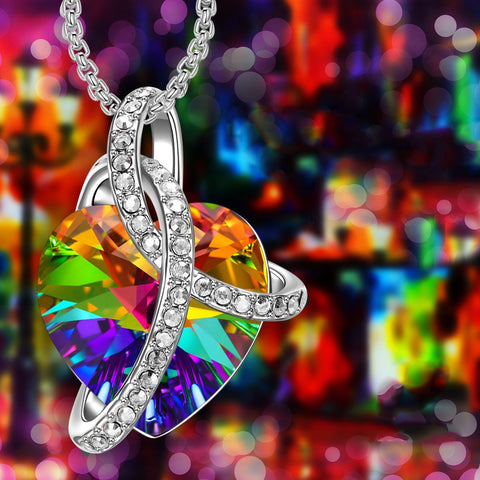 3.00 Cttw Rainbow Aurora Borealis Gemstone Heart Necklace in 18K White Gold (8+ Options)
